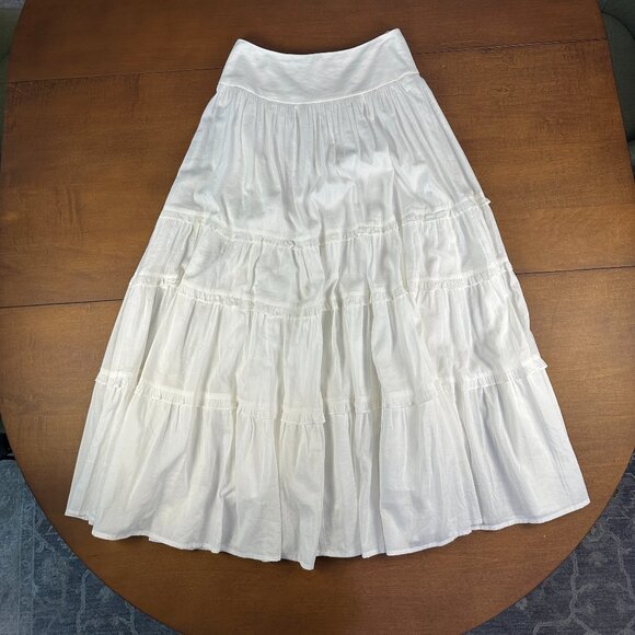 Reformation Evelina tiered midi skirt in ivory cotton, size 0 - Picture 2 of 6